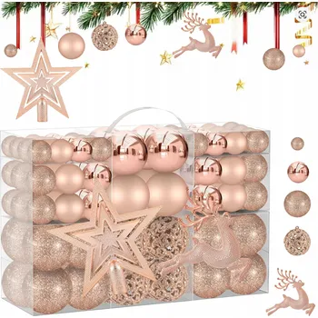 Vánoční dekorace PRÉMIOVÉ NEROZBITNÉ VÁNOČNÍ BAŇKY NA STROMEČEK SADA 102ks, KOMPLET OZDOB NA STROMEČEK