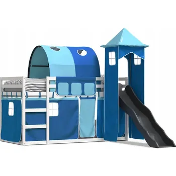 Postel Bílá patrová postel se skluzavkou, masivní borovicové dřevo, 195,5 x 97,5 x 11