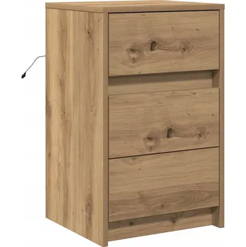Noční stolek Noční stolek dub artisan 38 x 34 x 61 cm s LED osvětlením, USB a 3 zásuvkami