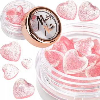 3D Ozdoba Srdce MOLLYNAILS Trojrozměrná Srdíčka na Nehty Růžová Č. 3