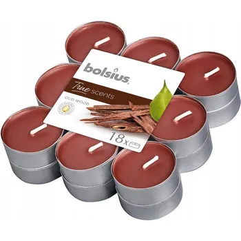 Svíčka Parafínové čajové svíčky s vůní agarového dřeva Bolsius 18 ks