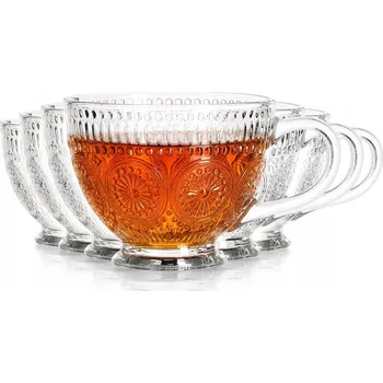 Sklenice 6x Sklenice na kávu a čaj na pití nápojů, zdobené, sada sklenic 0,4L