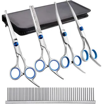 Kosmetika pro psa Profesionální velká sada nůžek na úpravu zvířecí srsti Stříbrná, modrá