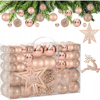 Vánoční dekorace VÁNOČNÍ BAŇKY OZDOBY NA STROMEČEK, SADA RŮŽOVÉ ZLATO, VÁNOČNÍ DEKORACE 102