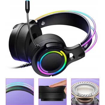 Sluchátka SLUCHÁTKA RGB MIKROFON 50MM DRÁTOVÁ NÁUŠNÍ ČERNÁ