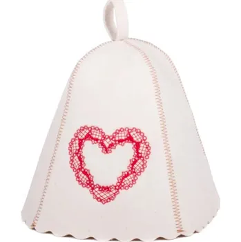 Klobouk do sauny – krémový, výšivka srdce