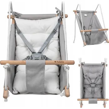 Dětská houpačka Houpačka pro děti, lehátko, kolébka do domu i zahrady Tulano šedo-bílá 3v1