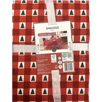 ubrus Dekorační ubrus s červenou kostkou a vánočními stromky 110x160 cm - dárek
