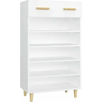 Šatní skříň Bílá skříňka na boty skandinávský styl 60 x 35 x 105 cm s 5 policemi a zásuvkou