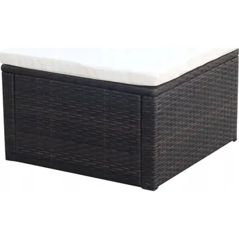 Taburet Stylový ratanový puf hnědý s krémovým polštářem 53 x 53 x 30 cm