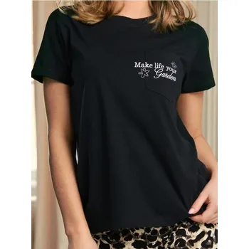 Sinsay - Bavlněné tričko s výšivkou - černá - 511EU-99X - 511EU-99X-XL