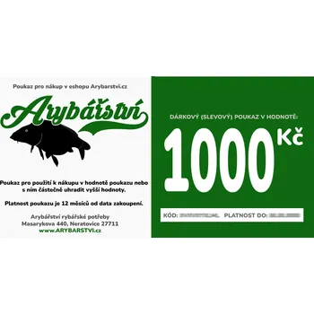 Dárková visačka Dárkový poukaz Arybářství.cz na nákup zboží v hodnotě 1000 Kč