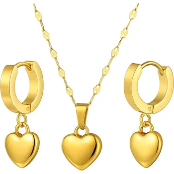 Náušnice Ocelová souprava srdce zlacená - 45 cm