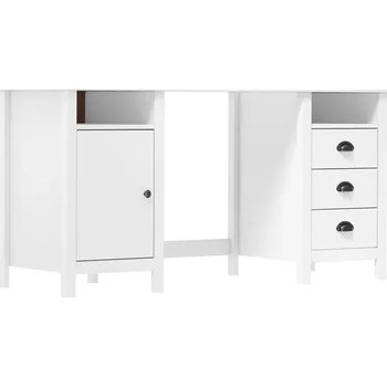 Psací stůl Psací stůl z masivního borovicového dřeva, bílý, 150 x 50 x 74 cm, 3 zásuvky