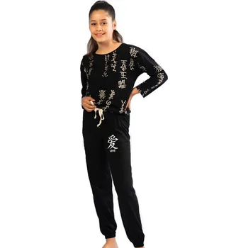 Dívčí pyžamo Čínské znaky 1F0745 černá 122-128-7-8-let