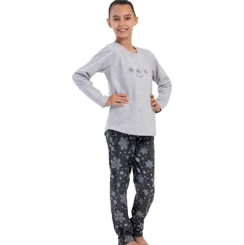Šedé extra teplé bavlněné pyžamo holčičí sněhové vločky 1F0941 šedá 110-116-5-6-let