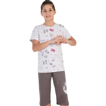 Chlapecké pyžamo Khaki zelené i šedé s vínovými grafity pyžamo klučičí GLOBUS - ZEMĚKOULE 1F0861 zelená 122-128-7-8-let