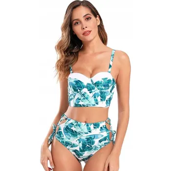 Dámské plavky BIKINY PLAVKY S VYSOKÝM PASEM ZELENÝ LIST L