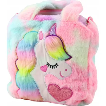 Kabelka Plyšová dětská kabelka s jednorožcem, nastavitelné ramínko, pastelová, 24x9 cm