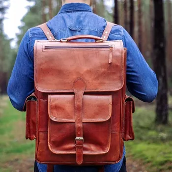 Městský batoh Pánský batoh Belveder Batoh z přírodní kůže, vintage hnědý BT09