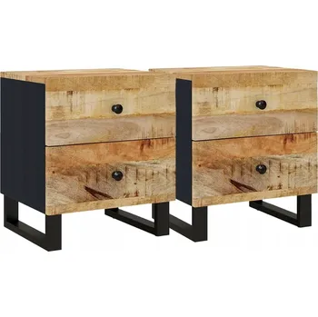 Noční stolek Dřevěné noční stolky z masivního mangového dřeva, 40 x 33 x 46 cm, černá barva