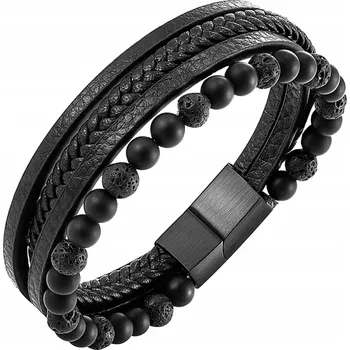 Náramek KOŽENÝ PÁNSKÝ NÁRAMEK OCEL 316L KORÁLKY