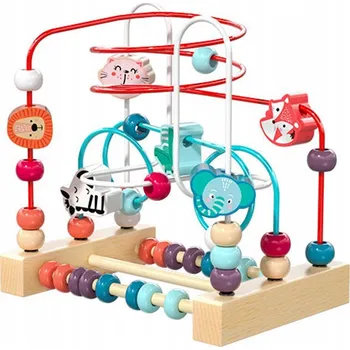 Dřevěná hračka MONTESSORI DŘEVĚNÝ PROVLÉKAČKA LABYRINT ZVÍŘÁTKA - EDUKAČNÍ HRAČKA