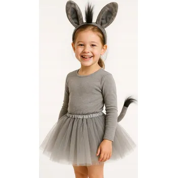 Karnevalový kostým SUPER Sada Kostým Oslík Oslíka Shrek Tutu šedá 30 cm Čelenka Ocas 3el MK918