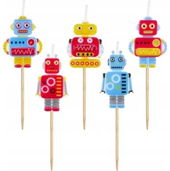 Dortová svíčka Svíčka na dort Robot Future, sada 5 svíček