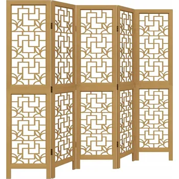 Paraván Dekorační Paraván Světlé Dřevo Paulownia 5 Panelů 175x160cm Hnědý