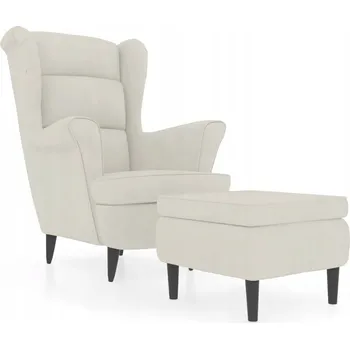 Křeslo Krémové křeslo s podnožkou, sametové, 78 x 90 x 96,5 cm