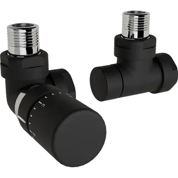 Ventil Zehnder Ventil Zehnder úhlový rohový, rohové šroubení pro zpátečku 1/2", s termostatickou hlavicí Design Line, Set I, RAL 0557 black matt, Z-839729-0557 Z-839729-0557