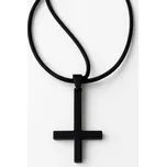 Ocelový obrácený kříž na kožené šňůrce Ellat - Černá