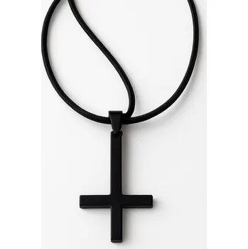 Přívěsek Ocelový obrácený kříž na kožené šňůrce Ellat - Černá