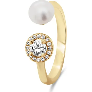 Prsten Brilio Silver Nádherný pozlacený prsten s pravou perlou a zirkony RI062Y 50 mm + 2 měsíce na vrácení zboží