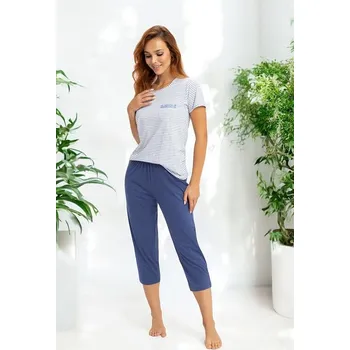 Dámské noční prádlo Bavlněné pyžamo Carol bílo-modré s proužky M