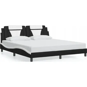 Postel Rám postele s čelo postele, černo-bílý, 218 x 185 x 74,5 cm