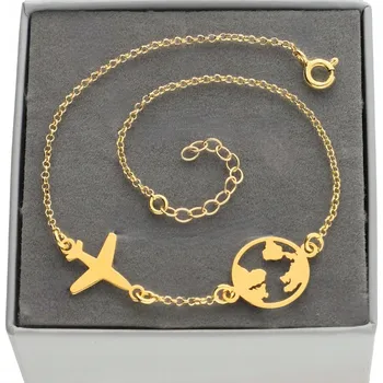 Náramek Zlatý náramek letadlo s koulí zeměkoule stříbro 925 pozlacené