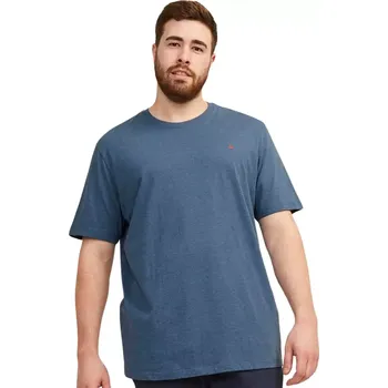 Oblečení a móda Pánské velké jednobarevné tričko Jack & Jones s krátkým rukávem 12253778 tmavě modré (6XL)