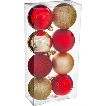 Vánoční dekorace SADA VÁNOČNÍCH BANĚK ČERVENO-ZLATÉ BAŇKY Ø 7 CM 8 KS OZDOBY NA VÁNOČNÍ STROMEK