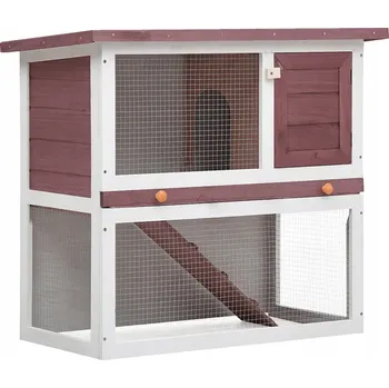 Obraz Dřevěná klec pro králíky hnědo-bílá 90 x 45 x 80 cm