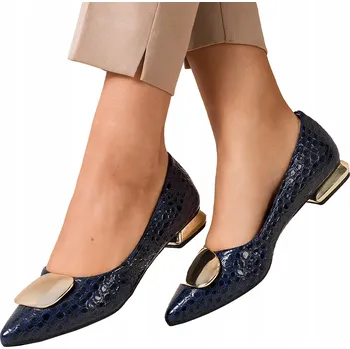 Dámská obuv Dámské Baleríny Tmavě Modré Lakované Nízký Podpatek Kožená Stélka Velikost 36