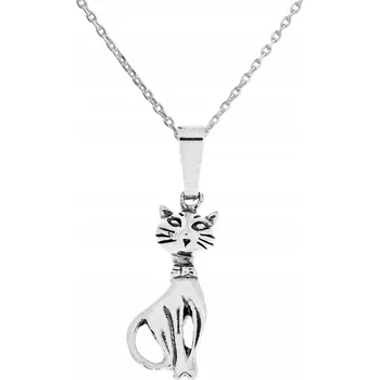 Náhrdelník Stříbrný Náhrdelník Kočka Stříbro Oxidované Kotě Kotě Stříbro Řetízek 32 cm