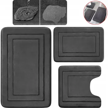 Koupelnová předložka 3x PROTISKLUZOVÁ KOUPELNOVÁ PŘEDLOŽKA ŠEDÁ MĚKKÉ KOUPELNOVÉ PŘEDLOŽKY