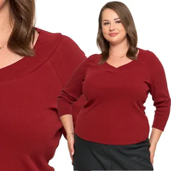 Dámská halenka Dámská Žebrovaná Halenka Tričko s Žebrováním Elegantní Dlouhý Rukáv MORAJ XXL