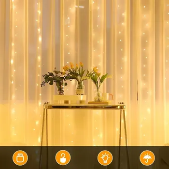 Vánoční dekorace LED SVĚTLA 3X3 ZÁVĚS GIRLANDA OKENNÍ VÁNOČNÍ BÍLÁ TEPLÁ USB + DÁLKOVÝ OVLADAČ