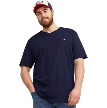 Velké pánské hladké tričko Jack & Jones s krátkým rukávem 12253778 modrá barva (6XL)