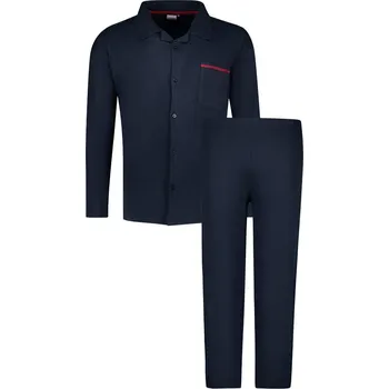 Pánské pyžamo Velké pánské rozepínací pyžamo Adamo 119265-360 s dlouhým rukávem námořnická modř (3XL)