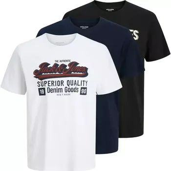 Oblečení a móda Velké pánské trička s potiskem trička s krátkým rukávem 3 kusy Jack & Jones 12287820 vícebarevné bílé/černé/temně modré (4XL)
