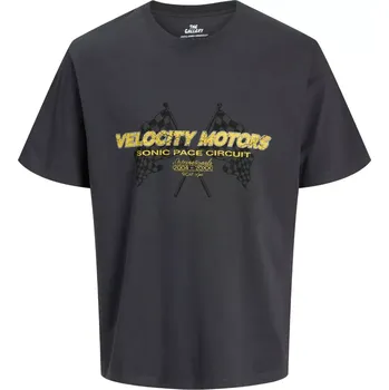 Oblečení a móda Velké pánské tričko Jack & Jones 12288170 s krátkým rukávem a potiskem na zádech tmavě šedé (5XL)